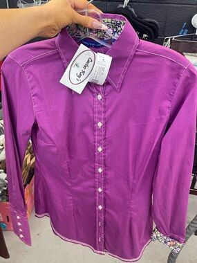 Cavender's Women's Purple Button-Up Shirt with Floral Cuff